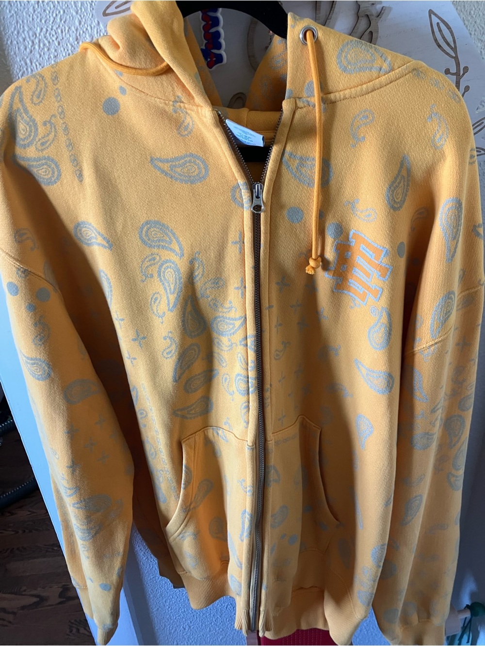 Eric Emanuel Yellow Paisley Zip Hoodie with Light Gray Accents